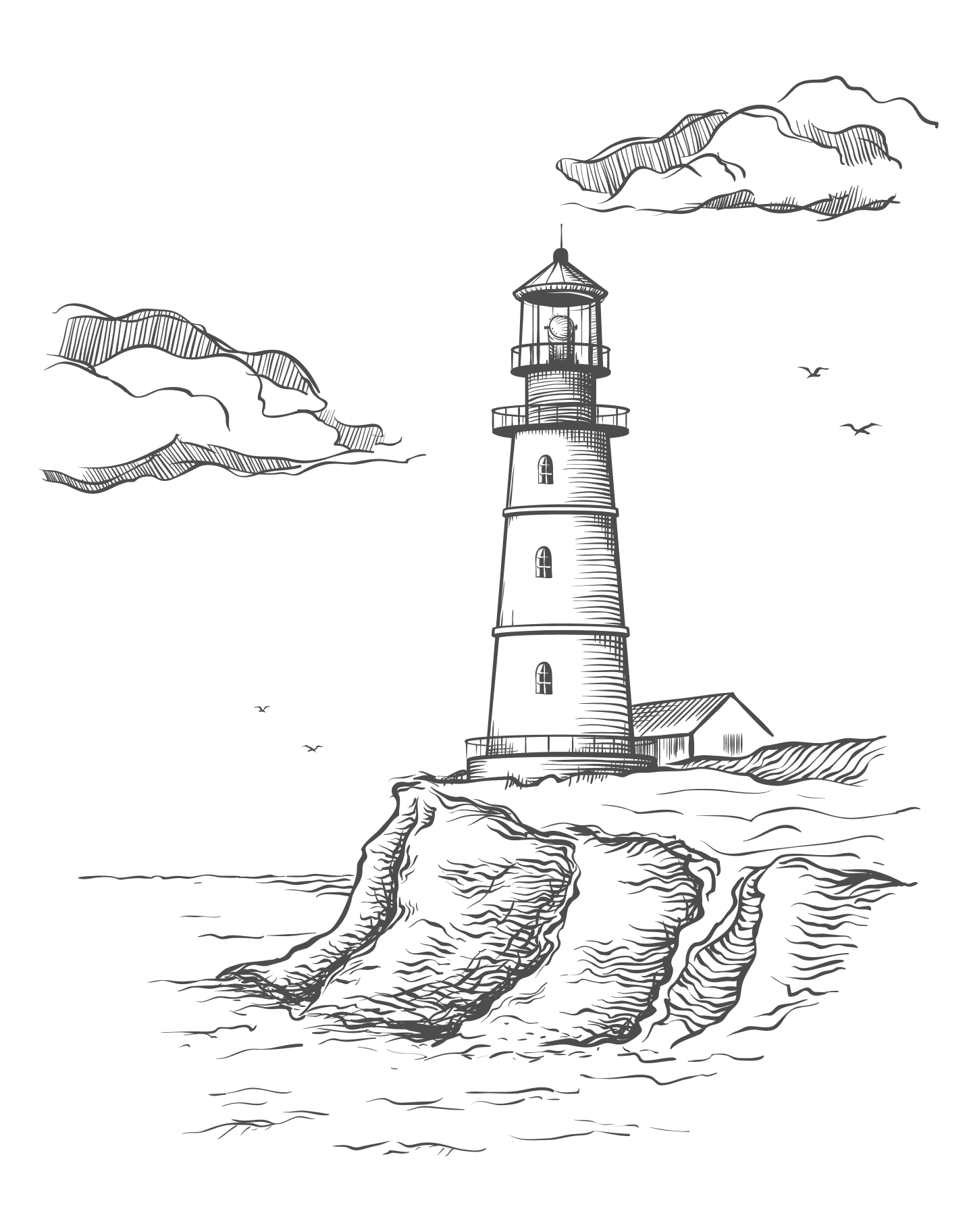 Lighthouse etching illustration